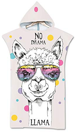 DOTBUY Badeponcho Damen & Herren mit Kapuze, Alpaka Tierdruck Surf Poncho Erwachsene Mikrofaser Changing Robe Handtuch Poncho, Schnelltrocknend & Kompak- 75 x 110 cm