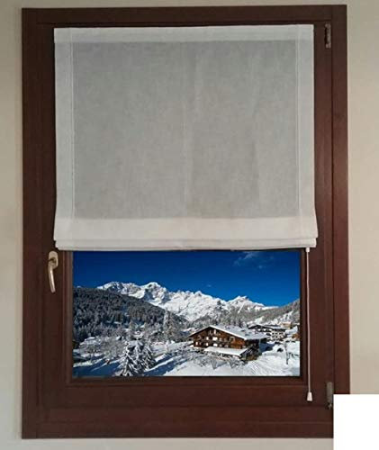 Tende a Pacchetto per Finestra e Porta su Misura con Supporti per Non forare-Tessuto Effetto Lino Bianco Naturale (40x225 cm)