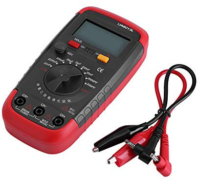Tester per misuratore di condensatori digitale, Tester per misuratore di condensatori capacitani con display LCD 6013L ad alta precisione alimentato a batteria 0.1pF - 20000uF con rivestimento di sicu