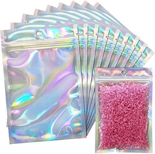 KAHEIGN 100Pcs Mylar-Beutel mit Reißverschluss, 10 x 15cm Holographische Mylarbeutel Wiederverschließbare Doppelseitige Metallische Folie Beutel Aufbewahrungsbeutel