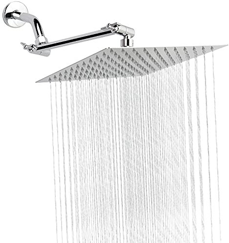 NearMoon Rain Shower Head with 11’’ Adjustable Extension Arm, Large Stainless Steel High Flow Rainfall Square Head, Bath Shower Waterfall Full Body Coverage (10 Inch, Chrome)