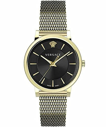Versace - Unisex-Armbanduhr Quarz Mode Armband und Gehäuse aus Edelstahl Farbe Gold Analoges Zifferblatt Schwarz - VE5A00920