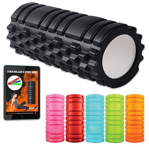 Foam Roller Black with 3 Resistance Level Bands - Lightweight Foam Rollers for Muscles Provides Relief from Pain Fatigue Improves Tissue Recovery - Massage Roller for Gym, Yoga Pilates