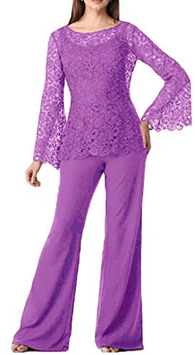 CY - Vestidos de noche formales de gasa de talla grande para mujer, traje de encaje para madre de la novia, Lila, 50