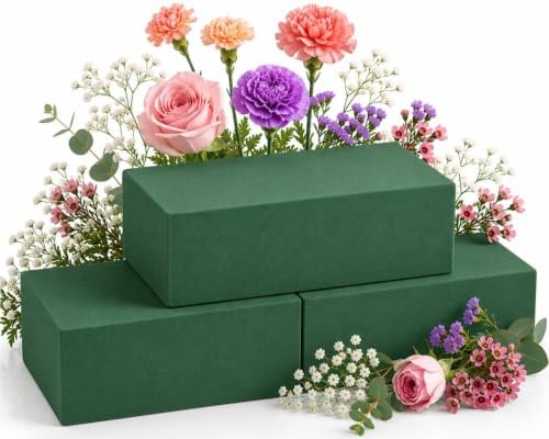 Prashent 3-teilige Blumenschaumstoff Blöcke, Grüner Nass-Trocken-Blumenschaum Pflanzenschaum für frische & künstliche Blumenarrangements DIY-Basteln 14 cm L x 8 cm B x 4,3 cm H