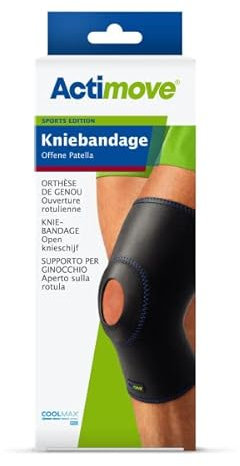Actimove SPORTS EDITION Kniebandage mit offener Patella - feste Kompression - für den Sport - Schwarz, Large