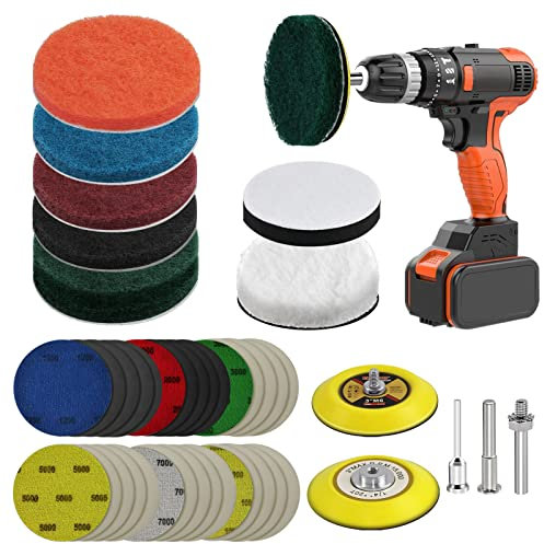 GOH DODD 42 Pieces Headlight Restoration Kit, 3 Inch Wet and Dry Sandpaper with ¼” ⅛” Shank, Backing Pads, Wool Pads, Interface Pads, Grit 1200-10000 Sanding Discs, Scouring Pads