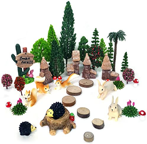 OrgMemory Modèle Arbres, Animaux Miniatures, 42Pièce, 4-16 cm, Arbre Miniature Plastique pour Les Projets, Accessoires Diorama de Train sans Foundation, Jouets Figurines Animaux de Forêt