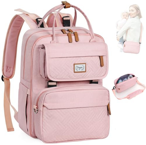 Tonyeee Wickelrucksack Rucksack- Abnehmbare Cross Body Flasche, Wickeltasche Reisen Essentials Baby Tasche mit Wickelauflage,Stylish Wickeltasche für Mama/Papa-Rosa