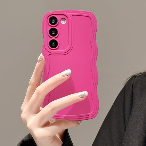 UEEBAI Coque pour Samsung Galaxy A14 5G, Housse de Protection Wave Frame Etui en Ultra Léger et Mince Antichoc Souple TPU Bumper Cover pour Filles Femme Full Caméra Protection, Rose Rouge