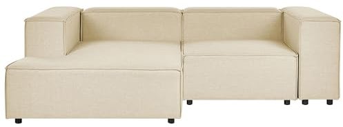 Beliani Modul-Ecksofa Leinen beige 2-Sitzer Sofa mit Chaiselongue rechtsseitig Aprica