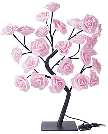 BEIJIALY Lampada Rosa, Lampada Albero Fiore Rosa, Lampada da Tavolo LED Rosa, Luce Notturna LED Rosa Alimentata a Batteria USB, Luce Notturna LED Albero Bonsai Artificiale per Decorazioni(Rosa)