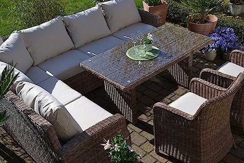 bomey Ecklounge Gotland Natur I 140x75cm Tisch und 2 Sessel Vila Gotland I Exklusive Loungegruppe in natürlicher braun Naturfarbe