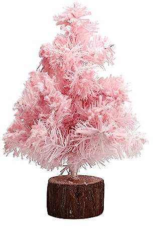 Mini-Tisch-Weihnachtsbaum in Rosa, mit Schnee Beflockt, Kleiner Rosafarbener Kunstbaum mit Holzsockel, DIY-Beflockung, Rosa Weihnachtsbaum für Weihnachtsfeier, Hochzeit, Tischdekoration(30cm)