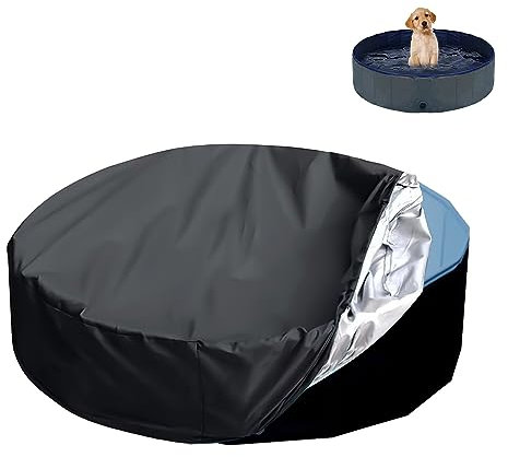 TOYMIS Round Dog Pool Cover, 48 Inch, Black, Waterproof, Dustproof, Drawstring Design, Snug Fit, Plain, Pool Cover