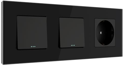 PULSAR Wechselschalter/Kreuzschalter/Steckdose Unterputz 3Fach Glas Schwarz | Wechselschalter/Kreuzschalter/Steckdose Unterputz 3 Fach Glas Schwarz, Lichtschalter Doppelt mit Steckdose 10A/16A 250V