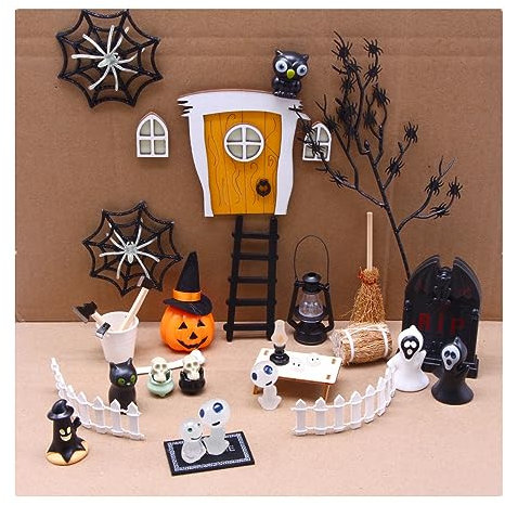 Super Idee 35er Miniatur Halloween Set Komplettset Wichte -Tür und -Fenster Grabstein Baum Elfen Figuren Kürbis Geisterfiguren Für Halloween Outdoor Feengarten Dekoration Gutschein Geldgeschenk