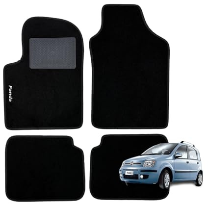SERIE 4 TAPPETI - TAPPETINI IN MOQUETTE NERI PER PANDA DAL 2003 AL 2012 con battitacco cucito e Striscia antiscivolo