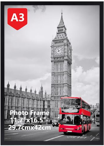 Giftgarden Cadre A3 Noir, Cadre Photo A3 pour poster et œuvres d'art - pour montage mural horizontal ou vertical uniquement, Léger et Sûr, 29.7x42 cm