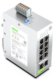 WAGO Industrial-Switch 852-1813/010-000 | 8 ETHERNET‐Ports 10/100/1000 MBit/s Autonegotiation und Diagnose‐LEDs auf Vorderseite | 2 x SFP-Slots für Glasfaser | 8000 absolute MAC‐Adressen