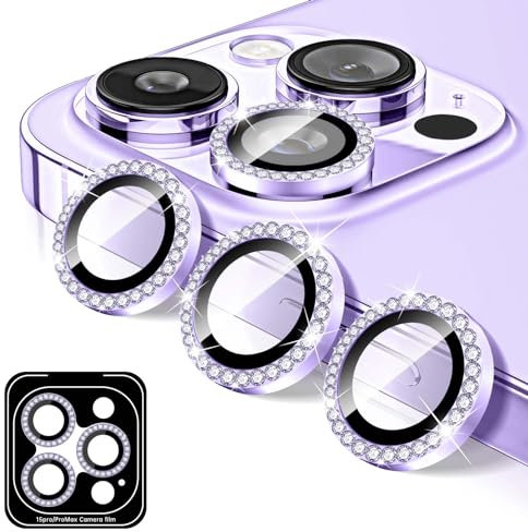 Kucheed Proteggi Obiettivo Fotocamera Diamond Compatibile con iPhone 13 Pro/13 Pro Max, Copriobiettivo per Fotocamera in Vetro Temperato Scintillante, Adesivi per Pellicole con Anelli Metallici