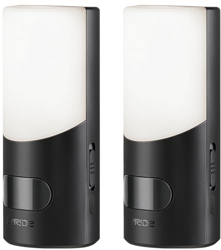 Lyridz Nachtlicht mit Bewegungssensor Batterie Ultrahelles, 2 Stück Wiederaufladbare Nachtlampe Kaltes Weiß Dimmbares LED Nachtlicht mit Akku, 3 Modi, für Schlafzimmer, Küche, Flur, Treppe, 6500K