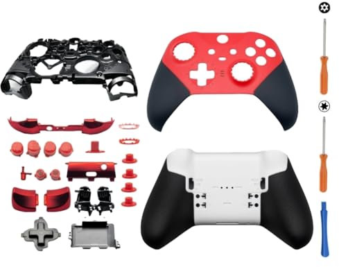 Hzxkqmil Carcasa Completa de Repuesto para Xbox Controller Elite Series 2 Core Rojo - Juego de Cáscara Incluye Carcasas Funda Marco Medio ABXY LT RT Botones LB RB Bumper Accesorios Herramientas