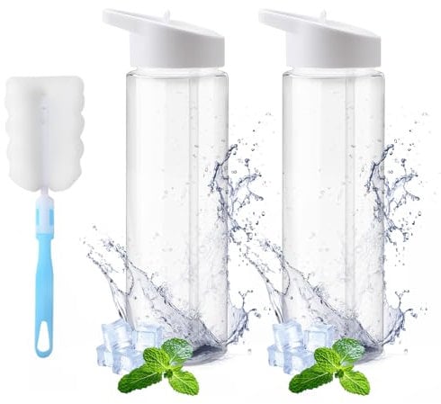 DAWRIS Leak-Proof Sports Water Bottles,BPA Free 700 ml Sports Water Bottle with Straw & Brush,Gym Water Bottle,Leak Proof Re-Usable Flip Top Drinks Bottles,Sports Flask for Gym, School,Outdoor,Sports