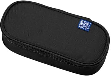 Oxford Federmäppchen für Mädchen und Jungen, oval, mit Stiftehalter, langlebig, schwarz