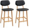 HOMCOM Lot de 2 tabourets de Bar, chaises de Bar Modernes, tabourets de Cuisine revêtement synthétique avec Dossier et Pieds en Bois, Noir