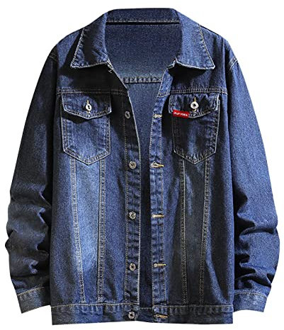 Jeansmantel Herren Lang, Denim Jacke Herren Übergangsjacke Leicht Bomberjacke Windbreaker Cargojacke Mit Vielent Taschen Outdoorjacke Bequeme Jeans Jacken Einfarbig Sweatjacke Revers Arbeitsjacke/