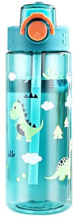Sigdio Gourde pour Enfants 600ml avec 10 Étiquettes Prénom Bouteille d'eau Enfant Garçons sans BPA Anti-Fuite Gourde Sport pour Maison, École et Activités extérieure (Vert, 600ml)