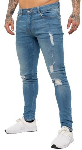 989Zé ENZO Jeans Strappato Uomo Pantaloni Stretch Slim Fit Denim Elastico Casual EZ383 Azzurro 34W / 34L