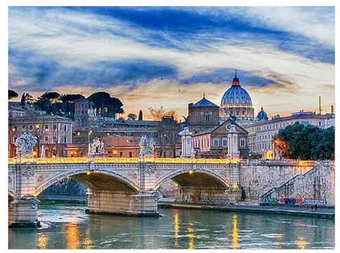 DCIDBEI Diamond Painting Italien Landschaften 50x40 cm Diamant Painting Bilder Erwachsene Groß Landschaft Diamond Painting Runde Steine Brücke Landschaften Häuser Perlen Bilder