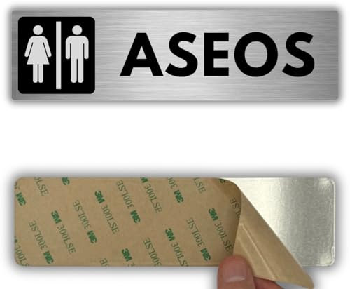 LEIASA | Señal Adhesiva Baño Hombre Mujer - 5x18 cm - Grosor 0.8 mm - Aluminio - Aseos Hombre Mujer - Rótulo de Servicios Compartidos - Signo Baño Unisex - Cartel Adhesivo 3M
