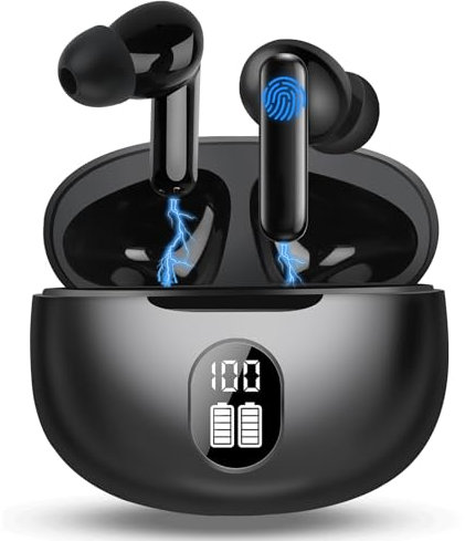 Bluetooth Kopfhörer,Bluetooth Kopfhörer 5.3 in Ear,Kabellose Kopfhoerer LED-Anzeige Headphones IPX7 Wasserdicht Kopfhörer Kabellos,30 H Spielzeit, Noise Cancelling Kopfhoerer USB-C Schnellaufladung 
