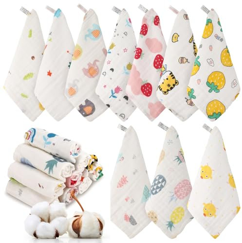Kaisibum Spucktücher Baby 10 Stück Baby Musselintücher Mullwindeln Baby Waschlappen Baumwolle Weiche Musselin Neugeborene 25x25cm