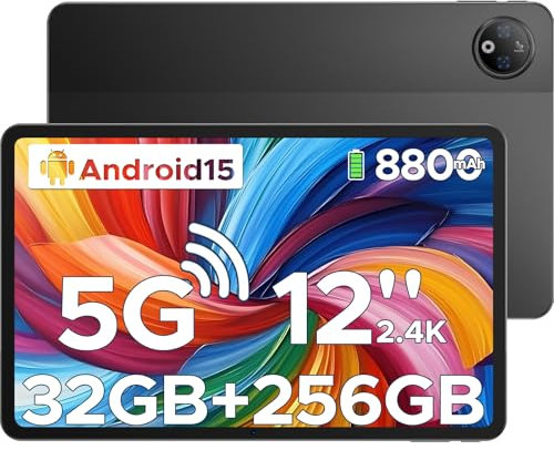DOOGEE V Pad 5G Tablet 12 Pulgadas Android 15, SIM 5G Mediatek 7050, 32(8+24) GB RAM+256GB ROM, 2.4K IPS 90Hz, 7.0mm Tablet con SIM, 8800mAh 18W/13MP+8MP/4 Altavoces/WiFi6/FACE ID