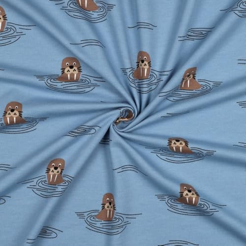 Sweatstoff Soft-Sweat WALRUSES | jeans | by Poppy | Meterware | ab 50x148cm