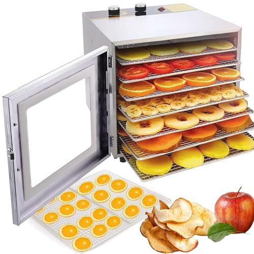 Deshidratador De Alimentos De Acero Inoxidable De 6 Bandejas, Secador De Frutas Comercial Con Temporizador Y Control De Termostato, Máquina Eléctrica Para Secar Frutas, Pescado, Verduras, Carne, Jerky