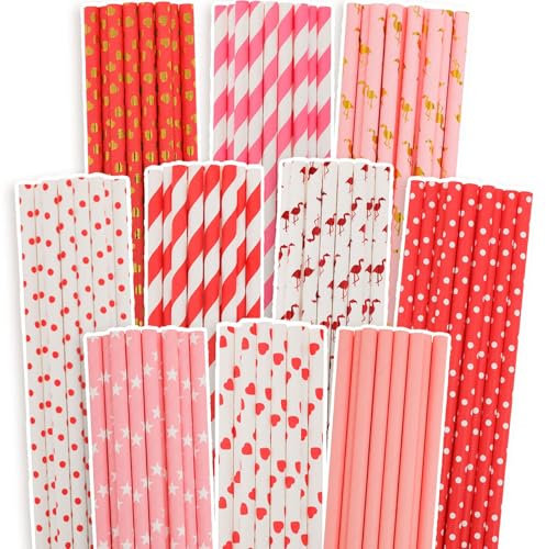 Gcardist Lot de 150 pailles jetables biodégradables pour la Saint Valentin - Pailles jetables à boire - 10 motifs