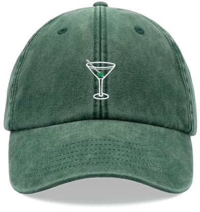 Cocktail Glass Classic 'Tini Baseball Cap Vintage Washed Unisex Dad Hat Adjustable Bottle Green