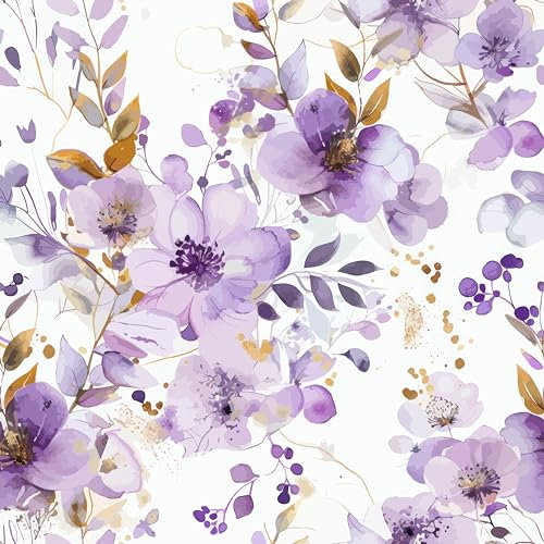 frelook Selbstklebende Tapete Wandpapier Blumen Pflanzen Design, Lila Vintage Deko Klebefolie für Möbel, Wände, Wohn, Schlafzimmer, Wasserdicht Florale Tapete Möbelaufkleber Dekorfolie 40x500cm