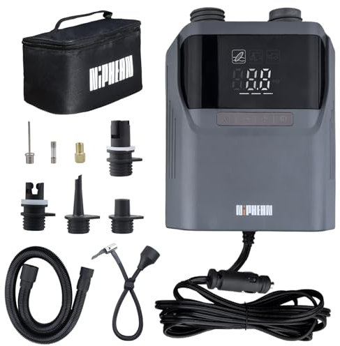 Niphean Gonfiatore Elettrico Portatile Con Cavo di Ricarica Extra Lungo da 300CM, Pompa Elettrica Sup 50 Psi con Borsa, Pompa Elettrica per Materasso Gonfiabile, Auto, Kayak, Tenda e Palloni