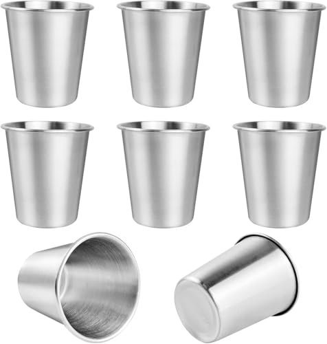 8 Pièces Verre Inox, 260 ml Gobelet Inox, Tasse Inox,Mug Inox, Tasses Gobelet Bière en Acier Inoxydable Empilables et Portables, Verre Inox Verre à Schnaps Whisky Rhum