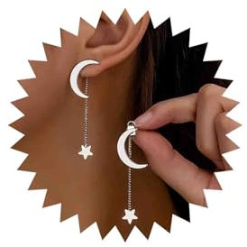 Atentuyi Silber Stern Mond Ohrringe Einfädler Earring Schmuck