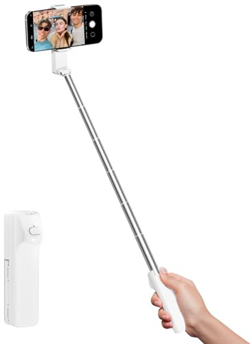 Selfie Stick for iPhone, Extended Portable Selfie Stick, Wireless Remote, Adujustable, Compact Phone Holder for Photograph, Video Recording, Streaming (White)