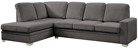 Large Corner Sofa, Left Hand Sofa or Right Hand Corner Sofa, Couch in Upholstered Jumbo Cord or Linen Fabric, L Shaped Sofas with Optional Matching Footstool (Dark Grey Linen, Left Hand Facing)