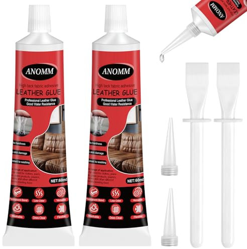 ANOMM 2pcs Leather Glue Extra Strong, High Strength Clear Adhesive for Crack & Patch Repair, for Sofa, Jacket, Handbags, Car Seat, Wallet, Furniture, Belt and Other Leather Crafts (60ml x 2)