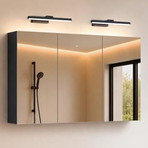 doporro Spiegelschrank matt Anthrazit 120x70cm mit LED Spiegelbeleuchtung | LED-Spiegellampe 180°-Drehfunktion 40*2cm Sandschwarz,Hängeschrank Aufbewahrungsschrank Spiegelschrank-02 mit Strahlenschön